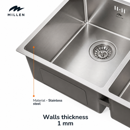 Millen Premium Handmade Undermount Top mount Double Bowl Sink - SUS 304 Stainless Steel, Soundproof, Satin Finish - MSDB584420SS