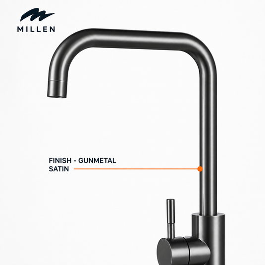 MILLEN Single Lever Kitchen, Faucet Mixer with 360° Swivel, Gunmetal Satin Finish, Color Gunmetal Model – MM02GM – 1 Year Warranty