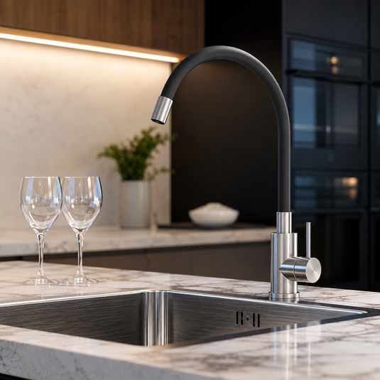 MILLEN Single Lever Kitchen Faucet Mixer with 360° Swivel, Brushed Stainless Steel With Silicone Spout - MM03SILBR, 1Y Warranty