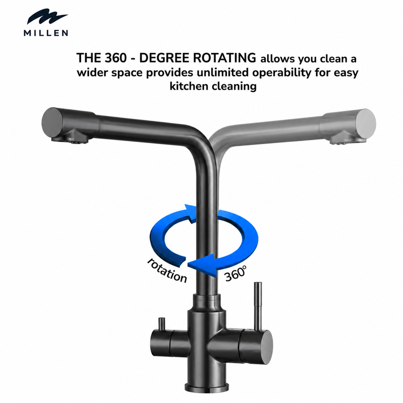 Load image into Gallery viewer, Single Lever Kitchen Faucet Mixer with 360° Swivel, Dual Outlet Water Function, Brushed Stainless Steel - MMD201GM, 1Y Warranty
