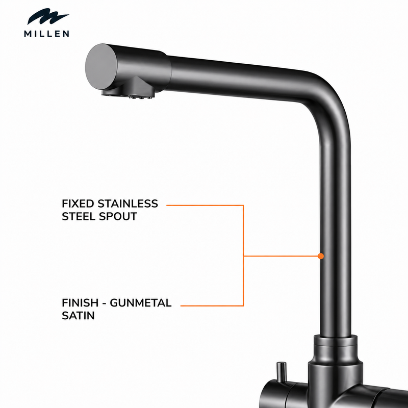 Load image into Gallery viewer, Single Lever Kitchen Faucet Mixer with 360° Swivel, Dual Outlet Water Function, Brushed Stainless Steel - MMD201GM, 1Y Warranty

