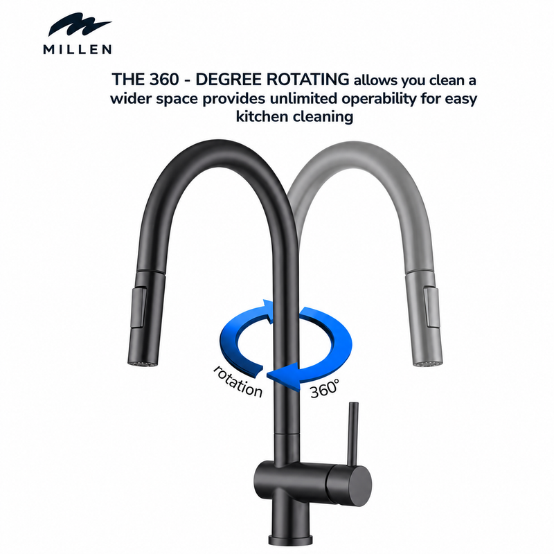 Load image into Gallery viewer, Millen Single Lever Kitchen Faucet Mixer with 360° Swivel, Pull-down Hand Spray, Gunmetal Stainless Steel - MMF202GM, 1Y Warranty
