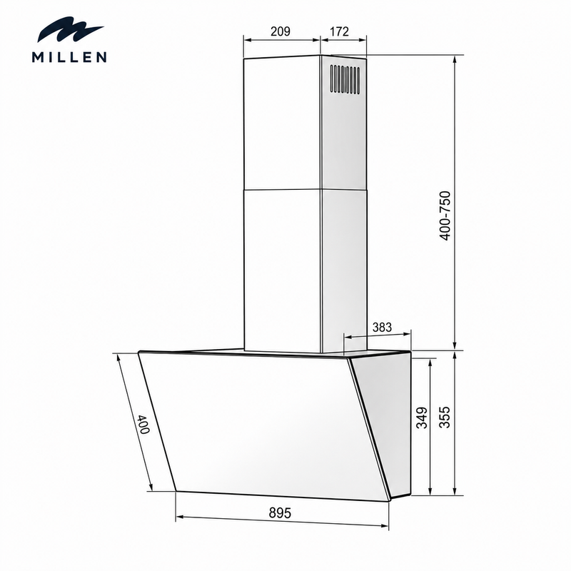 Load image into Gallery viewer, MILLEN 90cm Angled Range Hood - Tempered Black Glass, MKHG 904 BL, 3 Years Warranty
