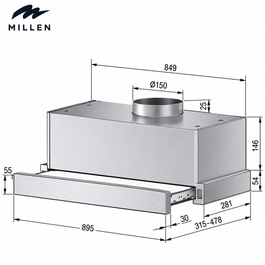 Millen 90cm Telescopic hood MBKHSG 9001 BL Filters Included, 3 Years Warranty