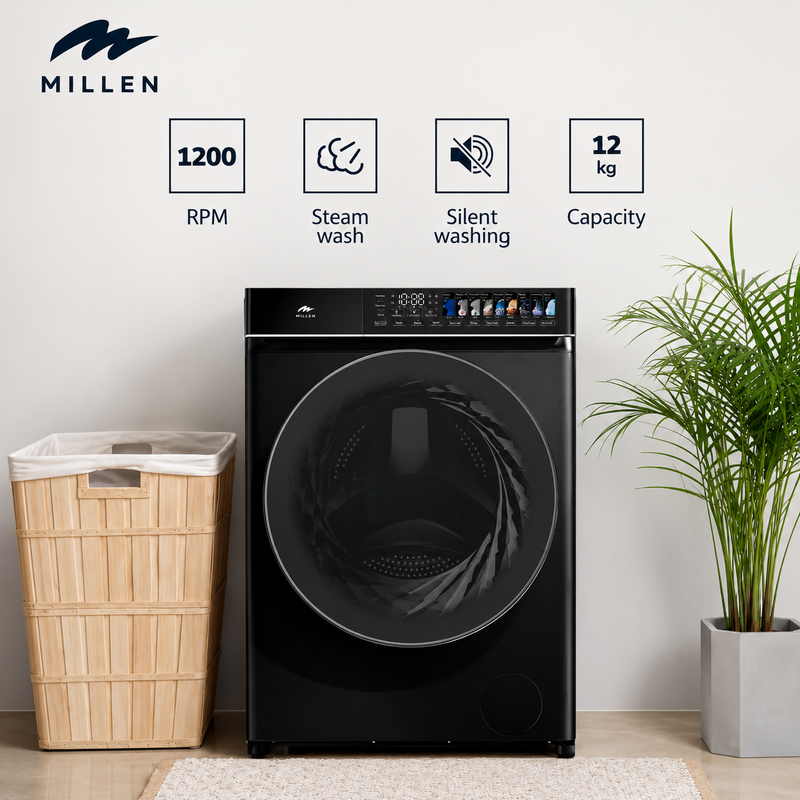 Load image into Gallery viewer, Millen Front Load Washing Machine, 12kg Capacity - Inverter Motor, Smart, Powerful, and Efficient, МWM12012BLIDD, 3 Year Warranty
