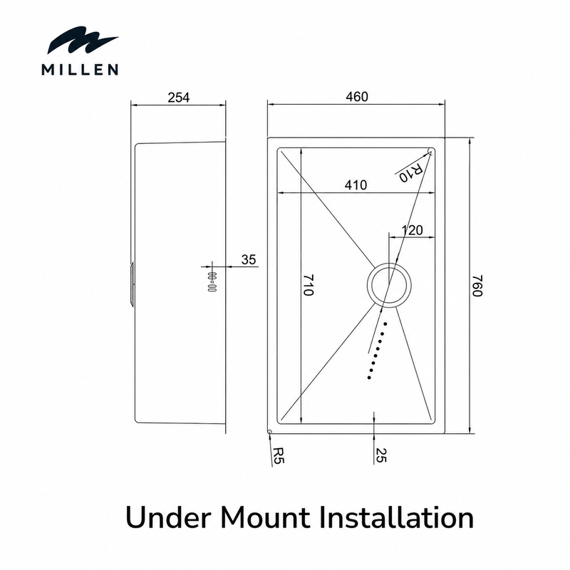 Load image into Gallery viewer, Millen Premium Handmade Undermount Top mount Single Bowl Sink - SUS 304 Stainless Steel, Soundproof, Satin Finish - MS12764525SS
