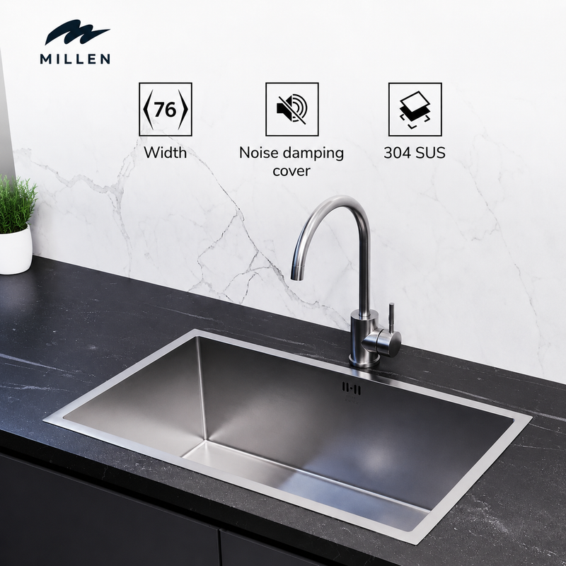 Load image into Gallery viewer, Millen Premium Handmade Undermount Top mount Single Bowl Sink - SUS 304 Stainless Steel, Soundproof, Satin Finish - MS12764525SS
