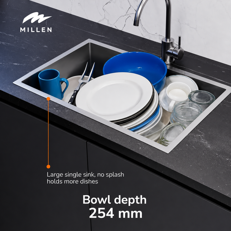Load image into Gallery viewer, Millen Premium Handmade Undermount Top mount Single Bowl Sink - SUS 304 Stainless Steel, Soundproof, Satin Finish - MS12764525SS
