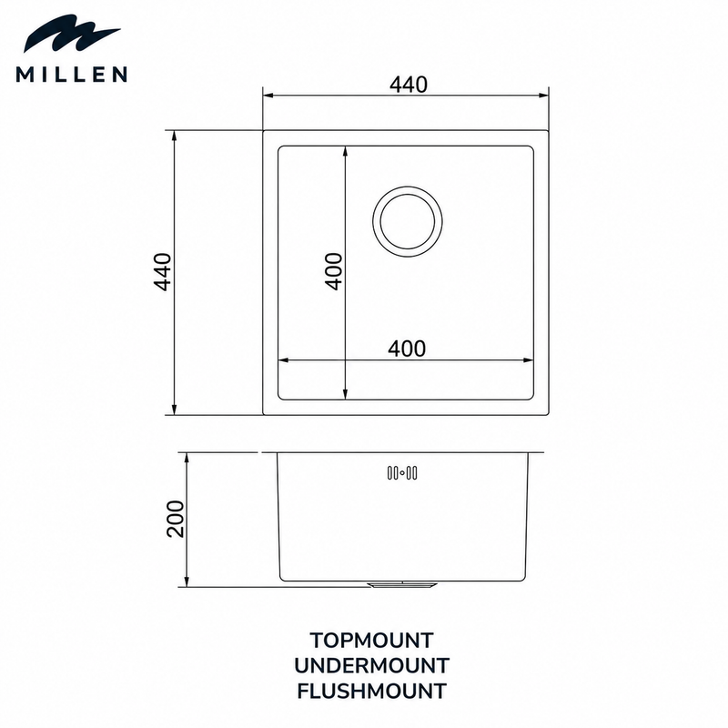 Load image into Gallery viewer, Millen Premium Undermount Top Mount Single Bowl Sink – 304 Stainless Steel, Soundproof, Satin Finish - MS4408, 3Y Warranty
