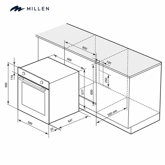 Millen 60cm Built-in Electric Oven MEO 6004 WH 10 Cooking Modes 3260W, 3 Year Warranty