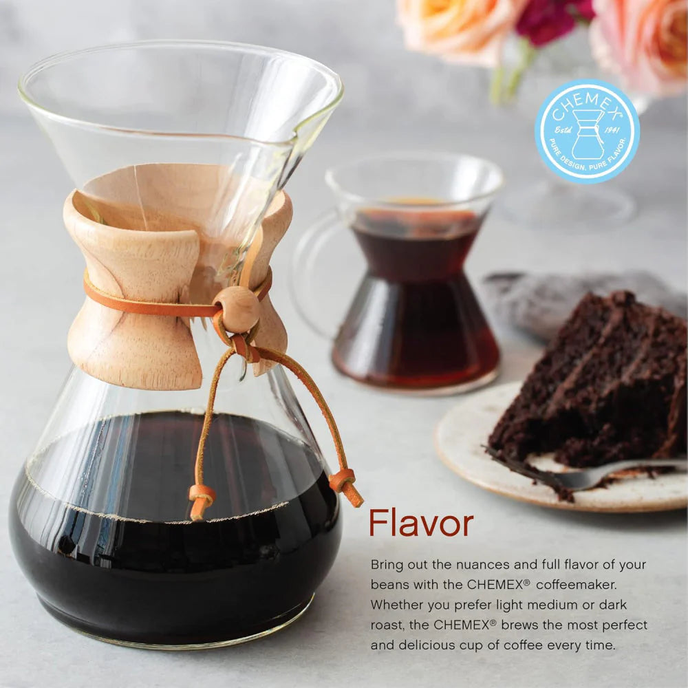 Chemex Classic Series 6-cup pour-over coffeemaker with the signature wood collar and leather cord. image 