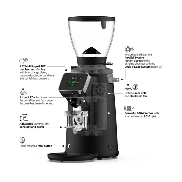 Compak E8 OD Grinder – 83mm with Red Speed Burrs - Black