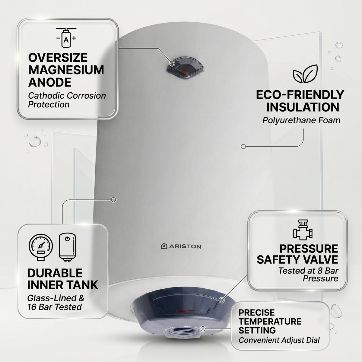 Ariston Electric Water Heater Vertical BLU R, 100 L - White