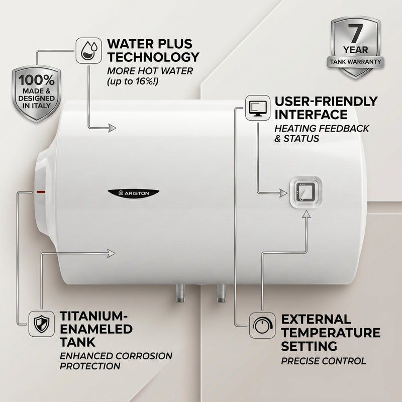 Load image into Gallery viewer, Ariston Electric Water Heater Horizontal PRO1 R Italy, 80 Liter - White
