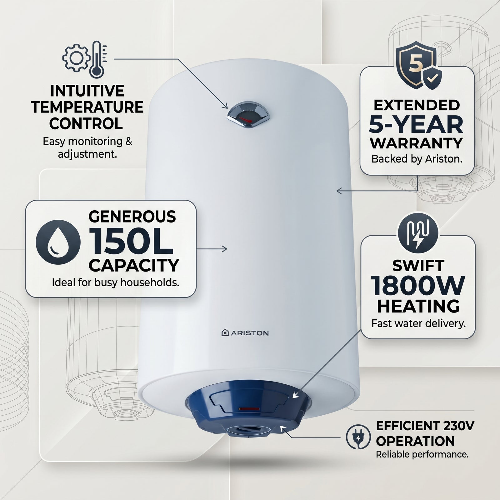 Ariston BLU R 150 Vertical Water Heater