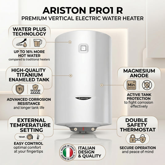 Ariston Electric Water Heater Vertical PRO1 R Italy, 80 L - White
