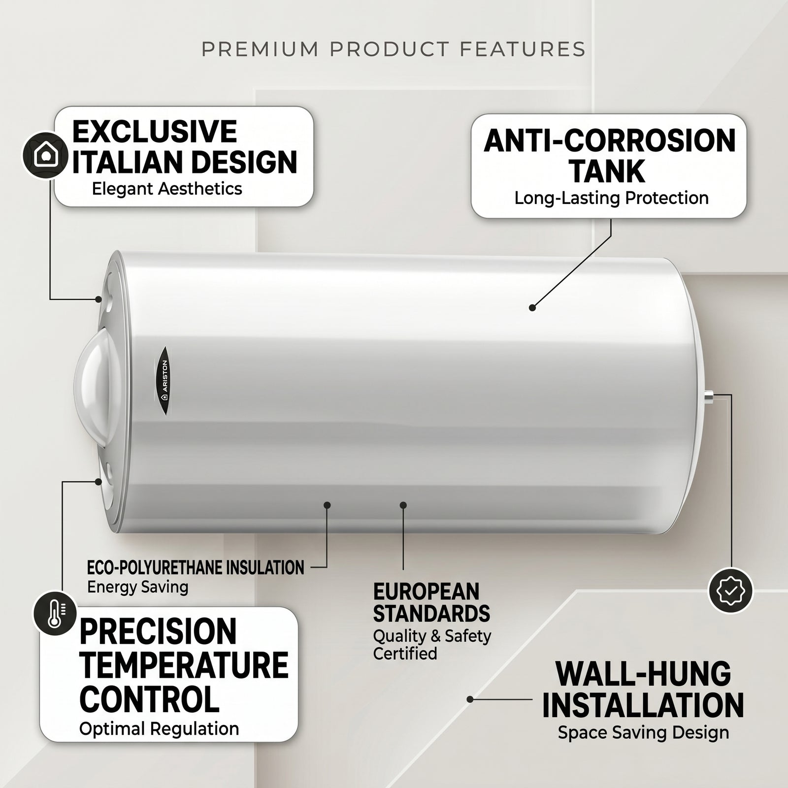 Ariston Electric Water Heater Horizontal ARI 150 HORD 570 THER MO 2000 W, 150 L - White