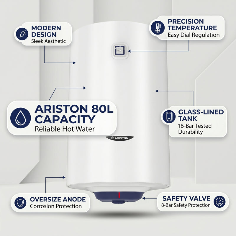 Load image into Gallery viewer, Ariston Electric Water Heater Vertical BLU R, 80 L - White
