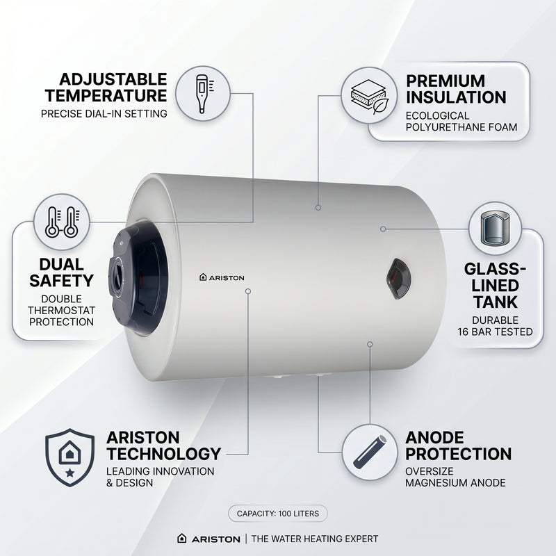 Load image into Gallery viewer, Ariston Electric Water Heater Horizontal BLU R, 100 L - White
