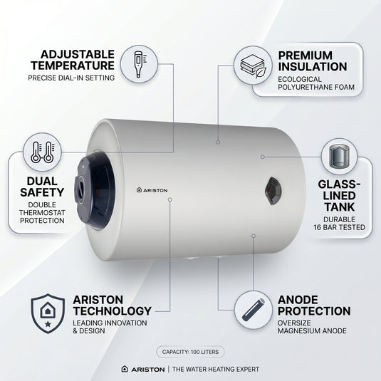 Ariston Electric Water Heater Horizontal BLU R, 100 L - White