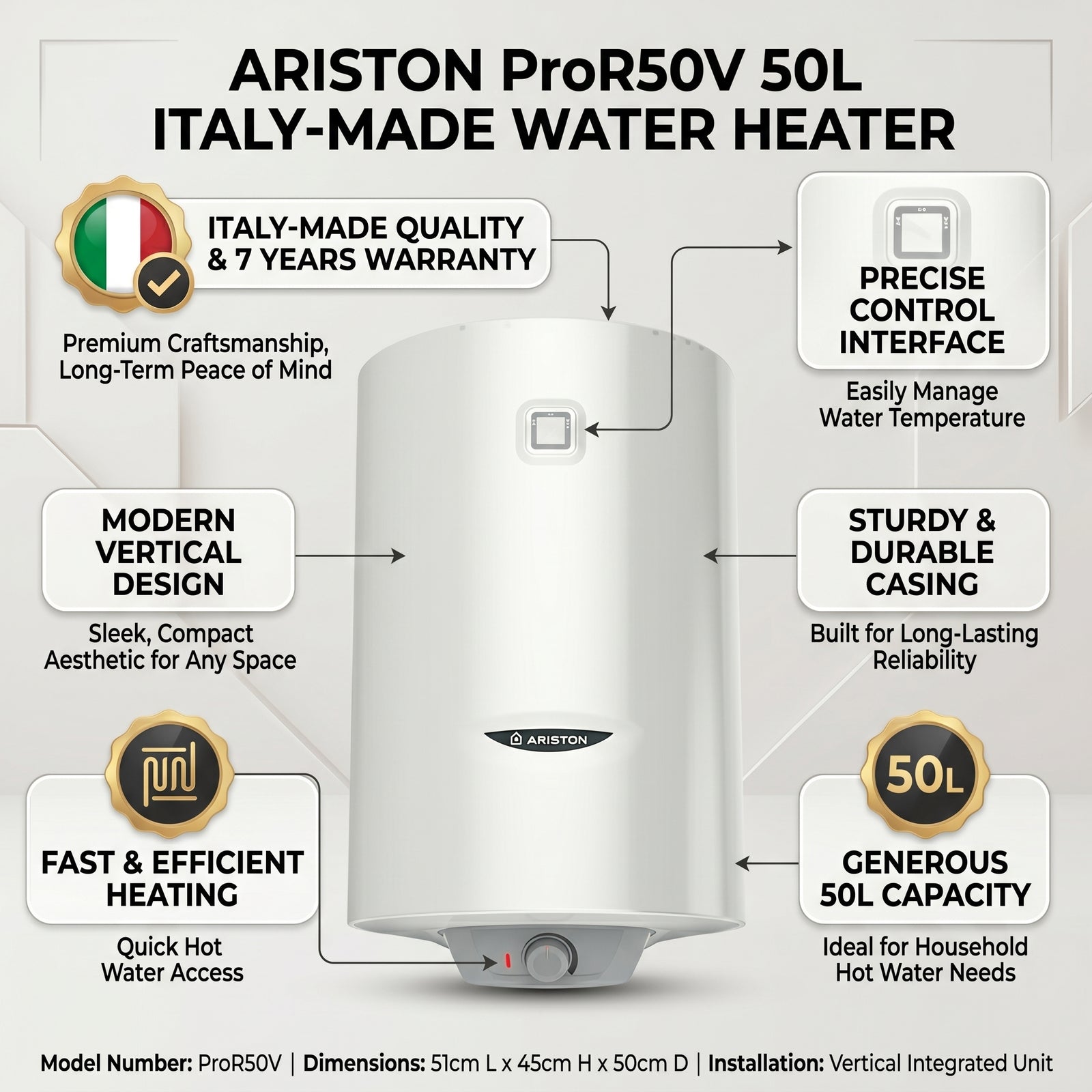 Ariston Water Heater Vertical Pro r 50v, 50 L