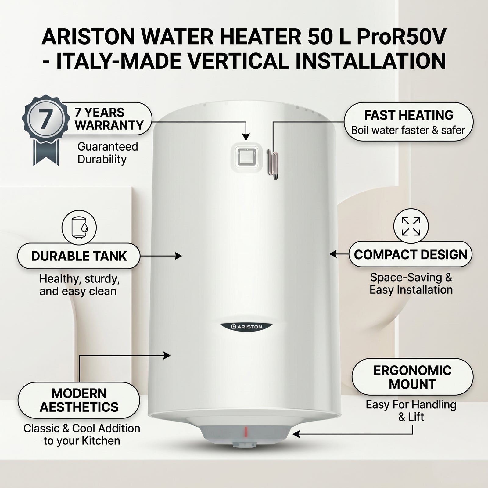 Ariston Water Heater Vertical Pro r 50v, 50 L