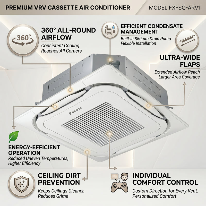 Load image into Gallery viewer, Daikin Cassette Splits for VRV Systems 1.2 Ton 4.5 kW 1.6 HP 15,000 Btu/h FXFSQ40ARV1 Black
