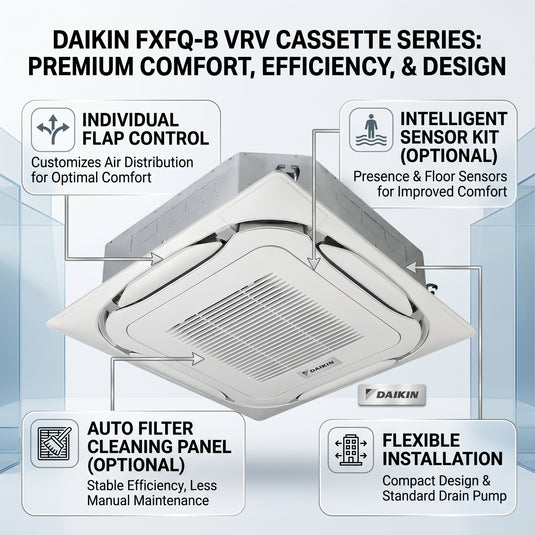 Daikin Cassette Splits for VRV Systems 1.2 Ton 4.5 kW 1.6 HP 15,000 Btu/h FXFQ40B White
