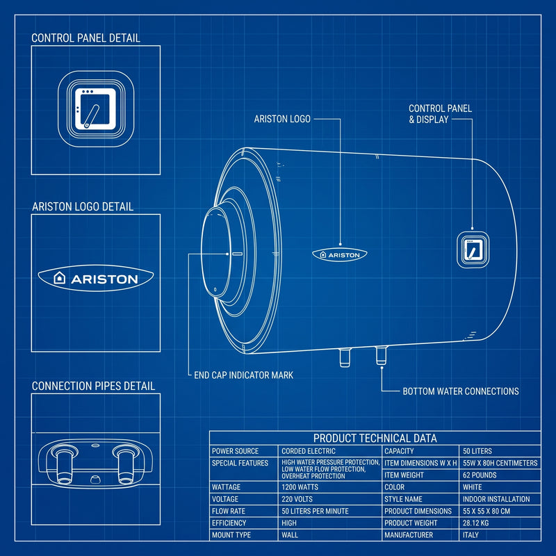 Load image into Gallery viewer, Ariston Electric Water Heater Horizontal PRO1 R Italy, 50 Liter - White
