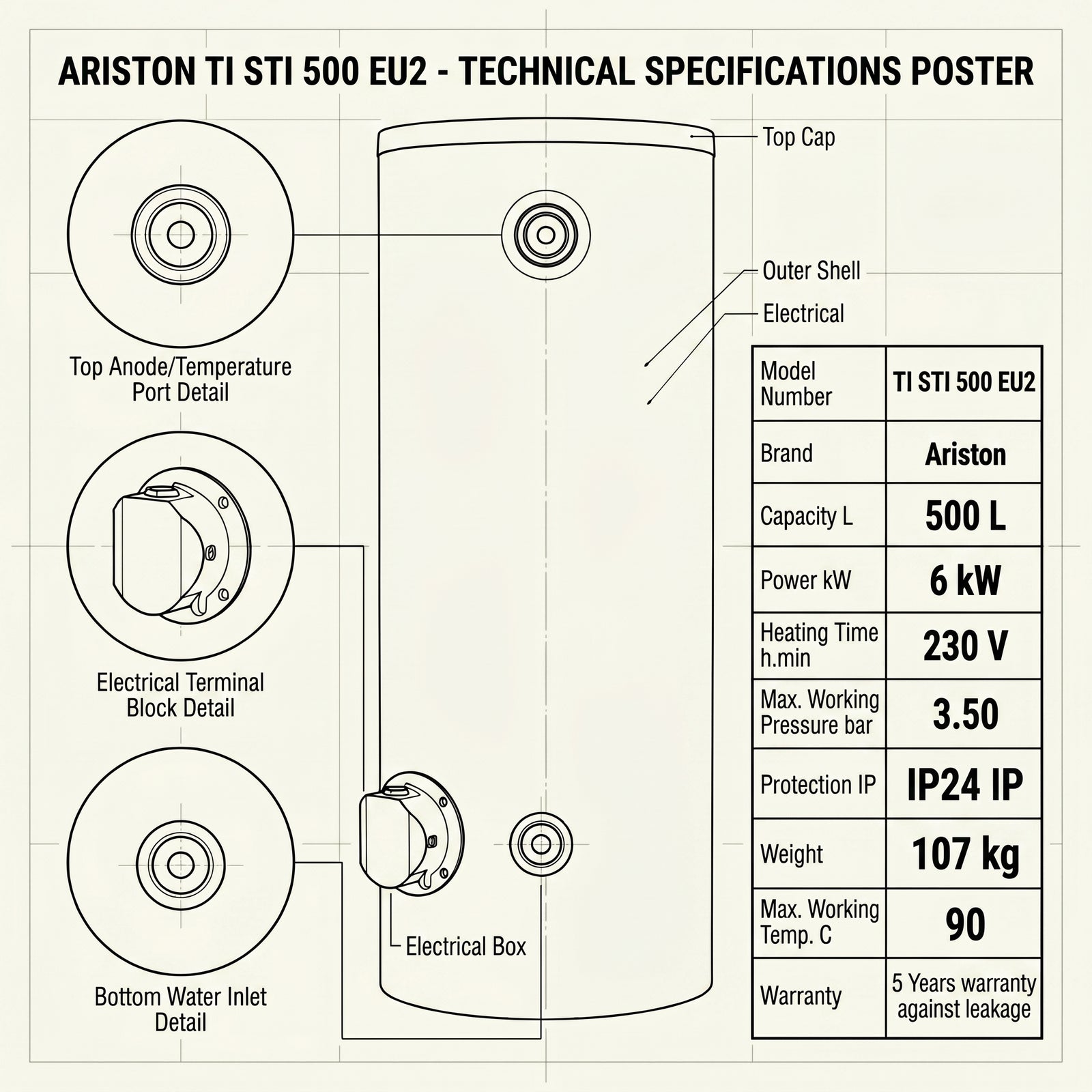 Ariston Water Heater Ti Sti 500, 500 L