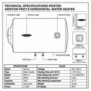 Ariston Electric Water Heater Horizontal PRO1 R Italy, 100 Liter - White
