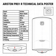 Ariston Electric Water Heater Vertical PRO1 R Italy, 80 L - White