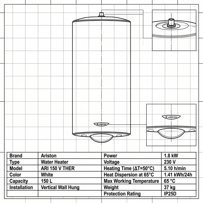 Load image into Gallery viewer, Ariston Electric Water Heater Vertical ARI 150 V THER, 150L - White

