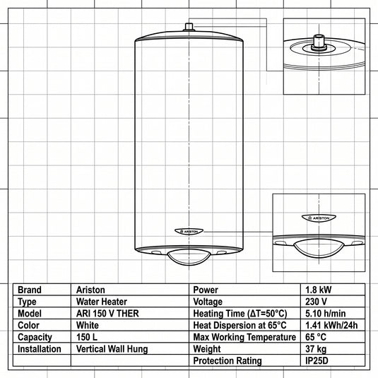 Ariston Electric Water Heater Vertical ARI 150 V THER, 150L - White