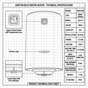 Ariston Electric Water Heater Vertical BLU R, 50 L - White