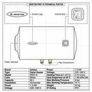 Ariston Electric Water Heater Horizontal PRO1 R Italy, 80 Liter - White