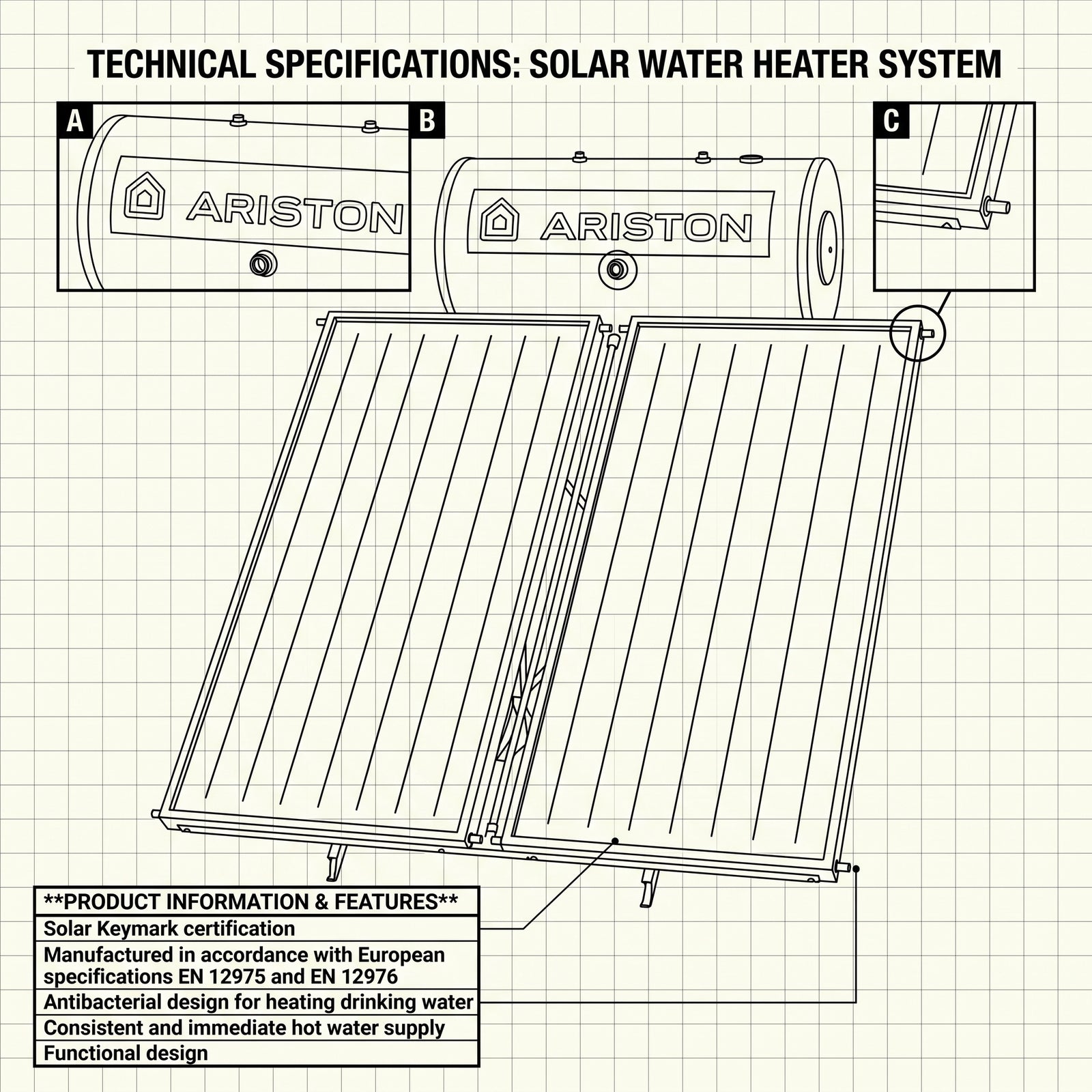 Ariston Solar Water Heater Kairos Thermo GR-2 300 L