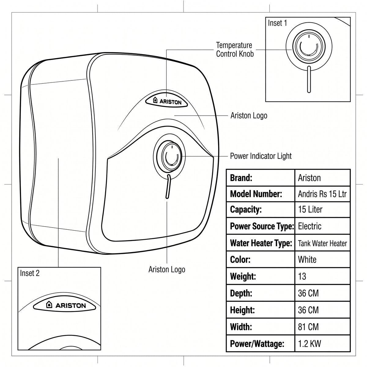 Ariston ANDRIS R 15 L Undersink Unvented Electric Storage Water Heater