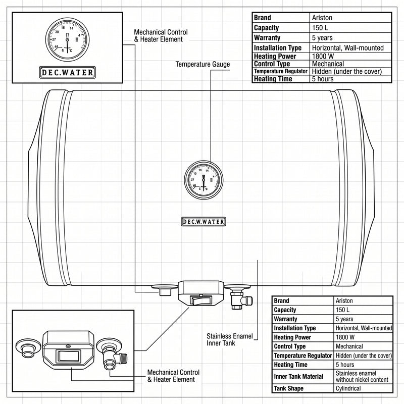 Load image into Gallery viewer, Ariston BLU R 150 Horizontal water heater
