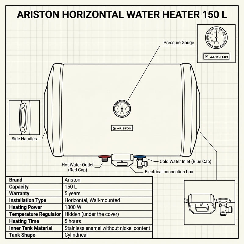 Load image into Gallery viewer, Ariston BLU R 150 Horizontal water heater
