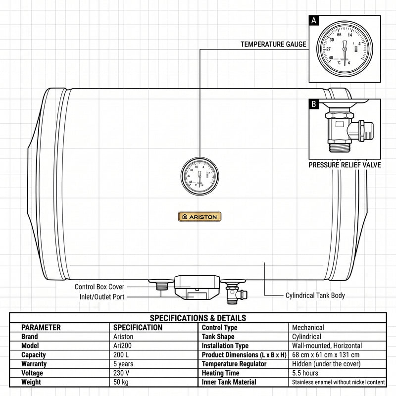 Load image into Gallery viewer, Ariston BLU R 200 Horizontal Water Heater
