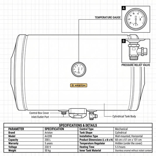 Ariston BLU R 200 Horizontal Water Heater