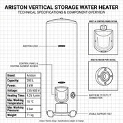 Ariston ARI 200 Vertical STAB Water Heater 300W -  200L