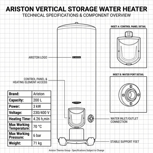 Ariston ARI 200 Vertical STAB Water Heater 300W -  200L