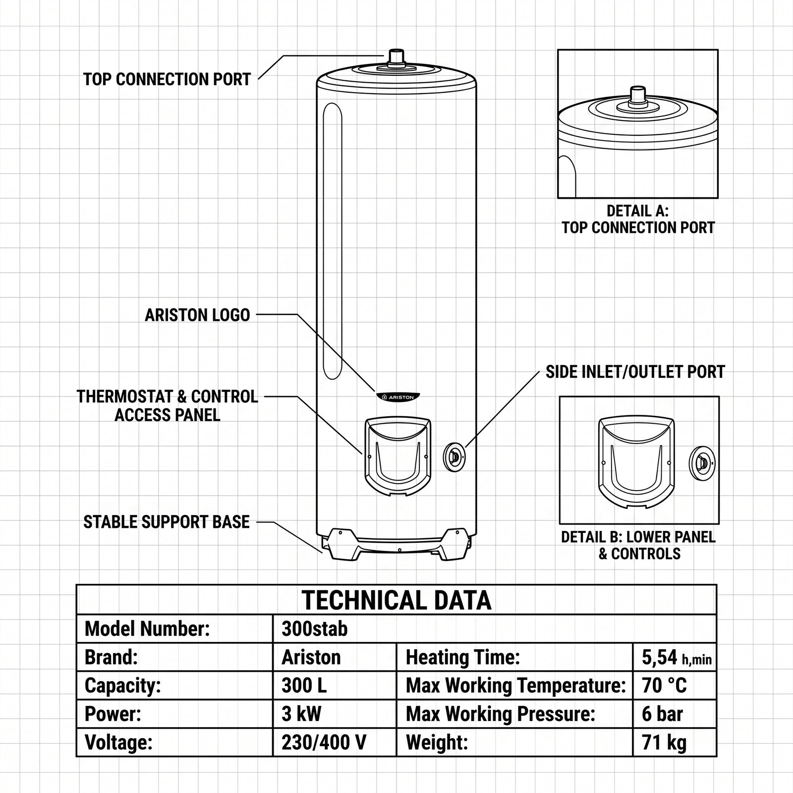 Ariston Water Heater Stab Ari-300, 300 L