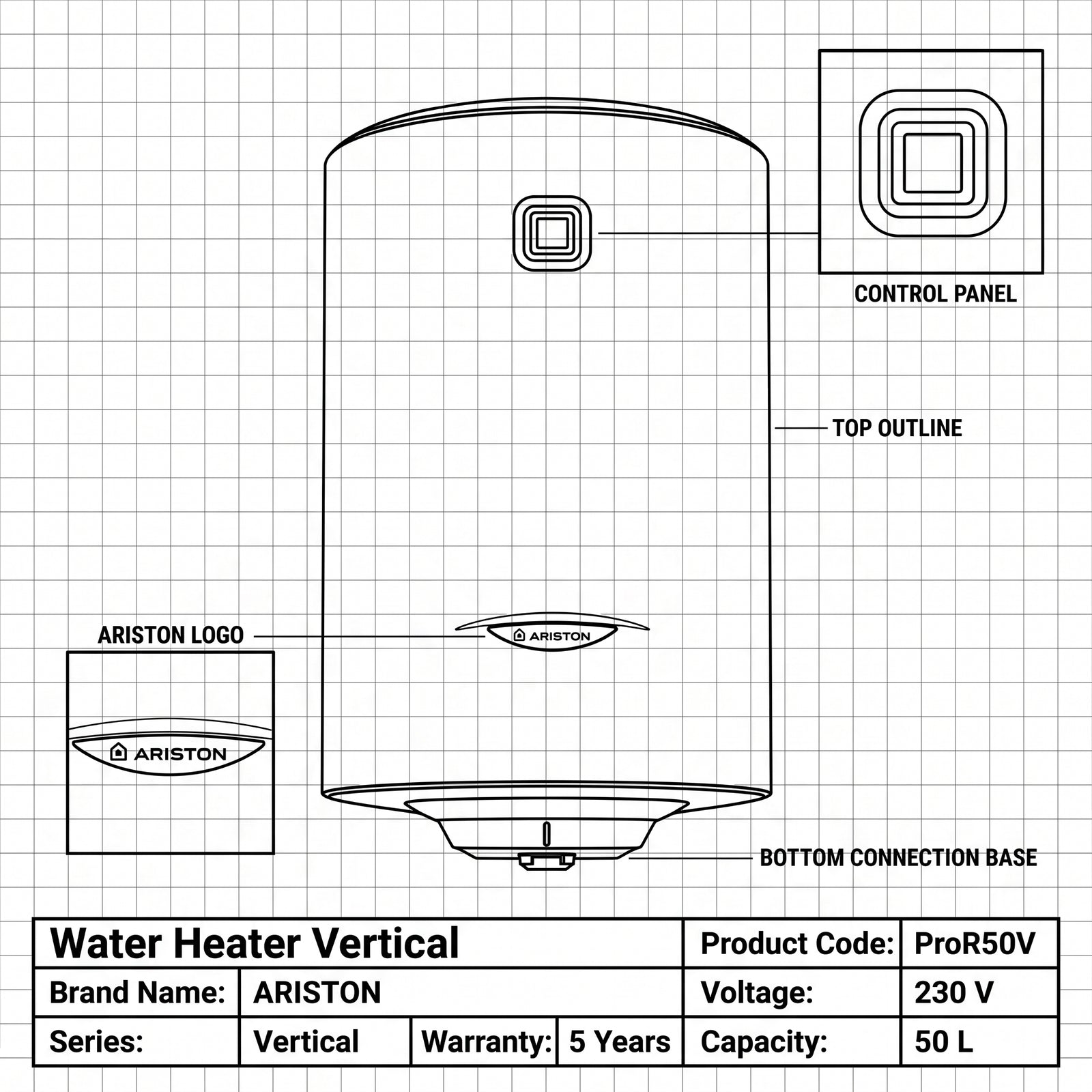Ariston Water Heater Vertical Pro r 50v, 50 L