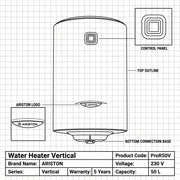 Ariston Water Heater Vertical Pro r 50v, 50 L