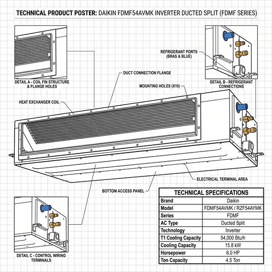 Daikin Ducted Split 4.5 Ton | 15.8 kW | 6.0 HP | 54,000 Btu/h Air Conditioner  FDMF54AVMK / RZF54AYMK