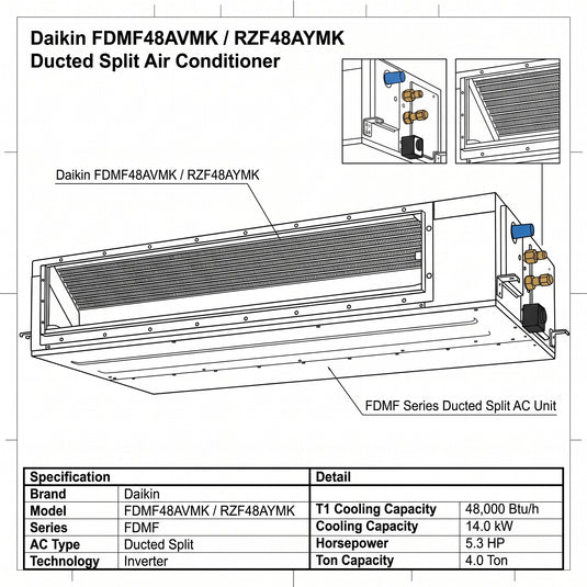 Daikin Ducted Split 4.0 Ton | 14.0 kW | 5.3 HP | 48,000 Btu/h Air Conditioner FDMF48AVMK / RZF48AYMK