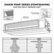 Daikin Ducted Split 2.5 Ton 8.8 kW 3.3 HP 30,000 Btu/h Air Conditioner FDMF30AVMK / RZF30AVMK